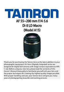 Tamron A15 manual. Camera Instructions.